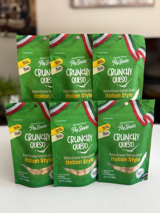 Italian Style Cheese Snacks, Crunchy Queso 6 pack, 2oz Bag.