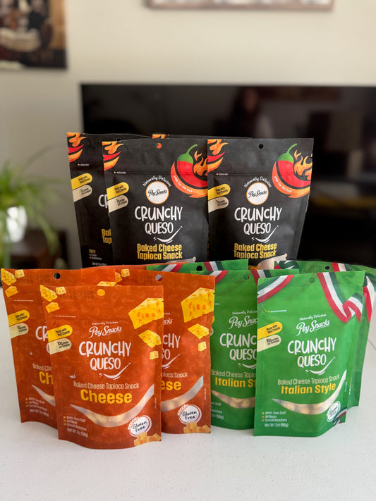 Cheese Snacks Variety Pack, Crunchy Queso, Cheese, Italian and Spicy 12 pack, 2oz Bag