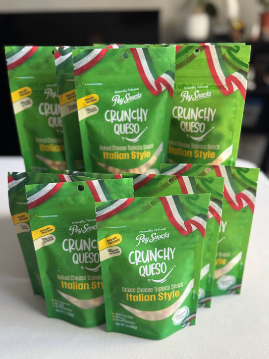 Italian Style Cheese Snack, Crunchy Queso 12 pack, 2oz Bag.