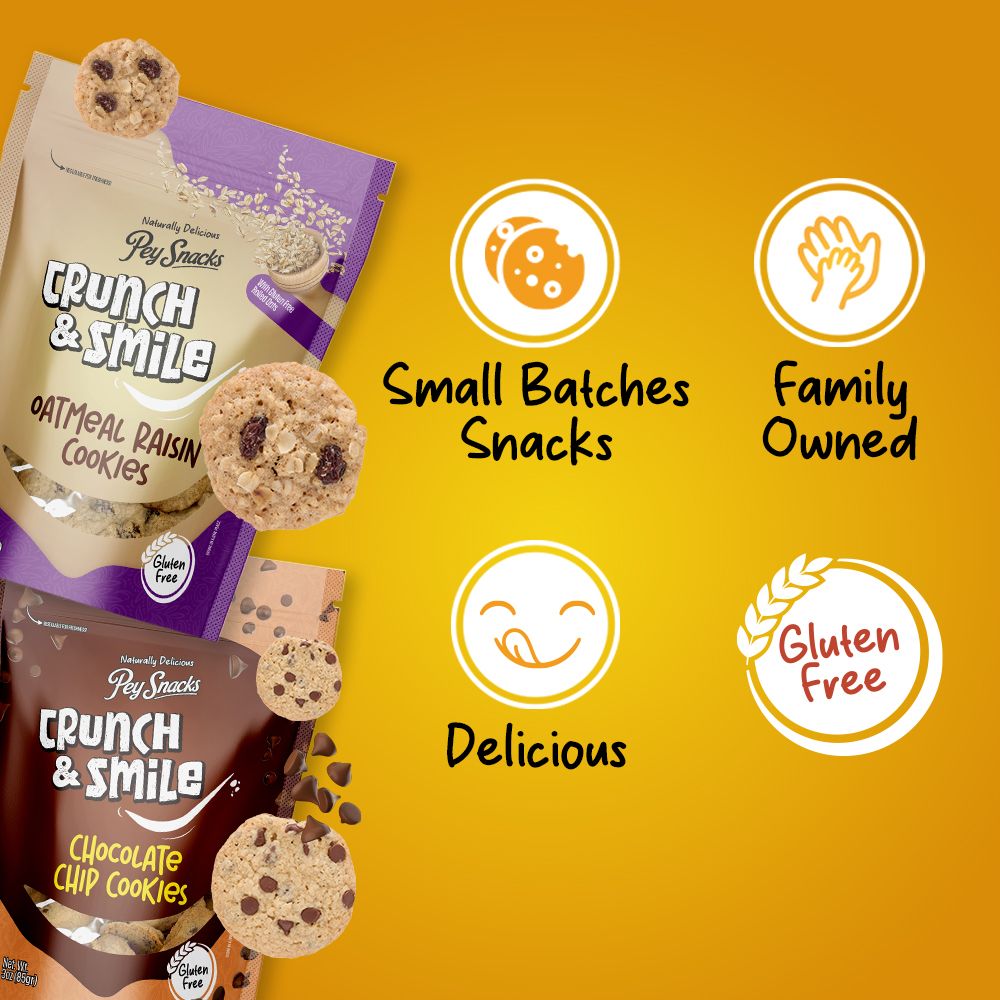 Gluten Free Cookies Oatmeal Raisin, Crunch & Smile 12 Pack, 3oz Bag