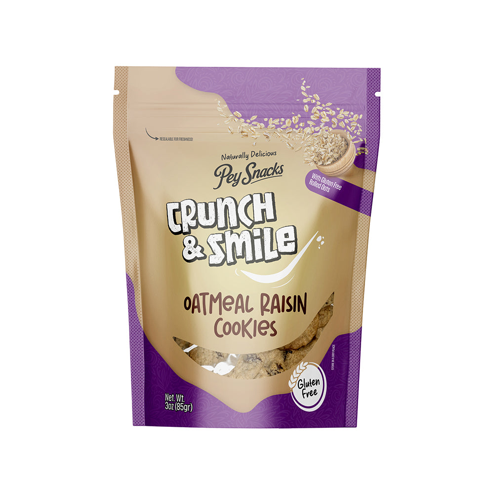 Gluten Free Cookies Oatmeal Raisin, Crunch & Smile 12 Pack, 3oz Bag
