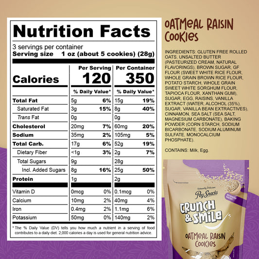 Gluten Free Cookies Oatmeal Raisin, Crunch & Smile 9 Pack, 3oz Bag