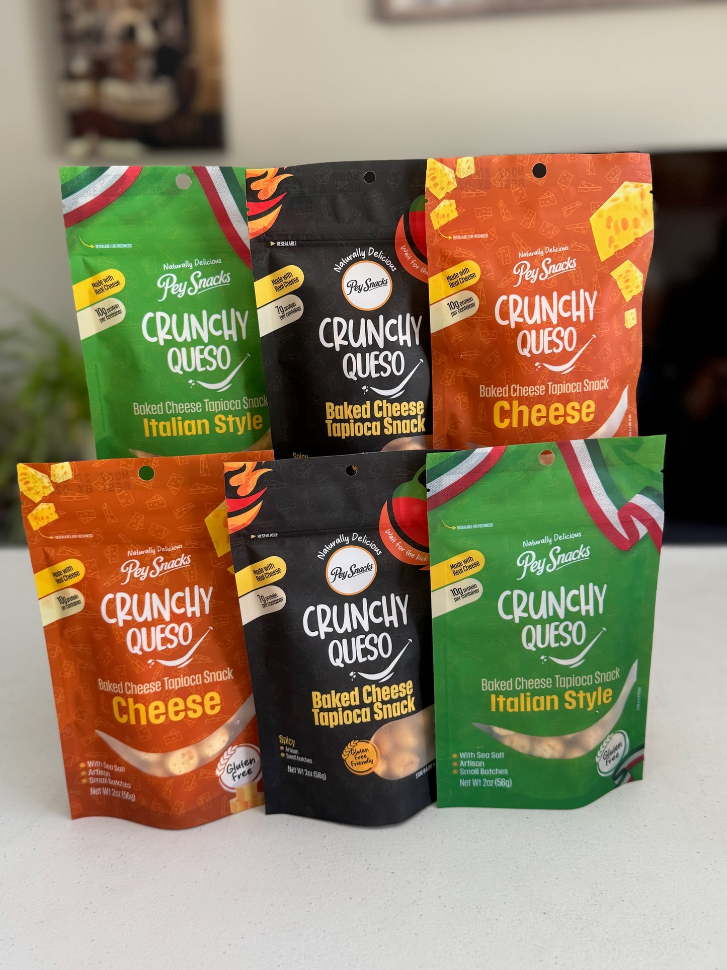Cheese Snacks  Variety Pack, Crunchy Queso 6 pack (Cheese, Italian and Spicy) 2oz Bag