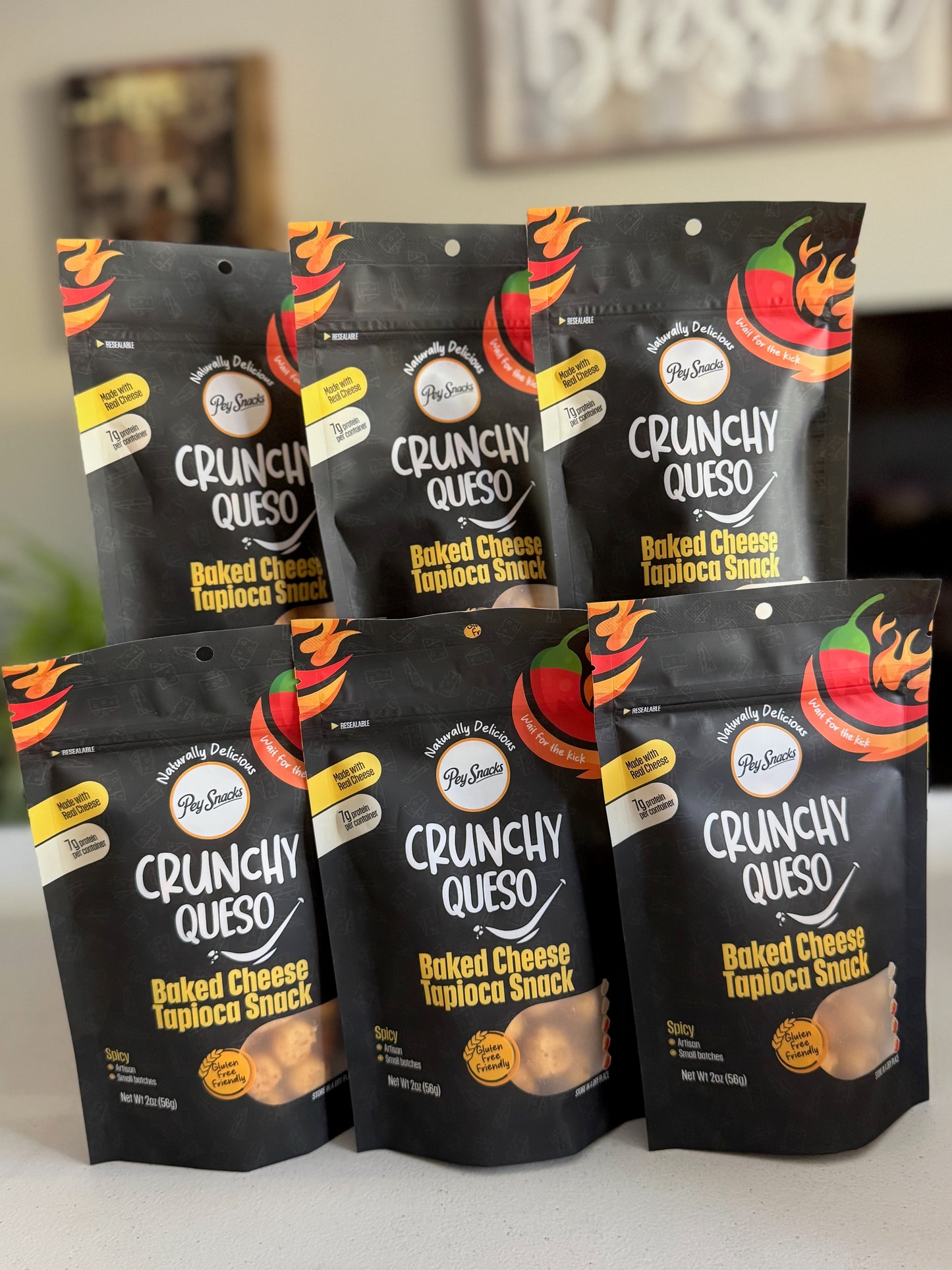 Spicy Cheese Snack, Crunchy Queso 6 pack, 2oz Bag
