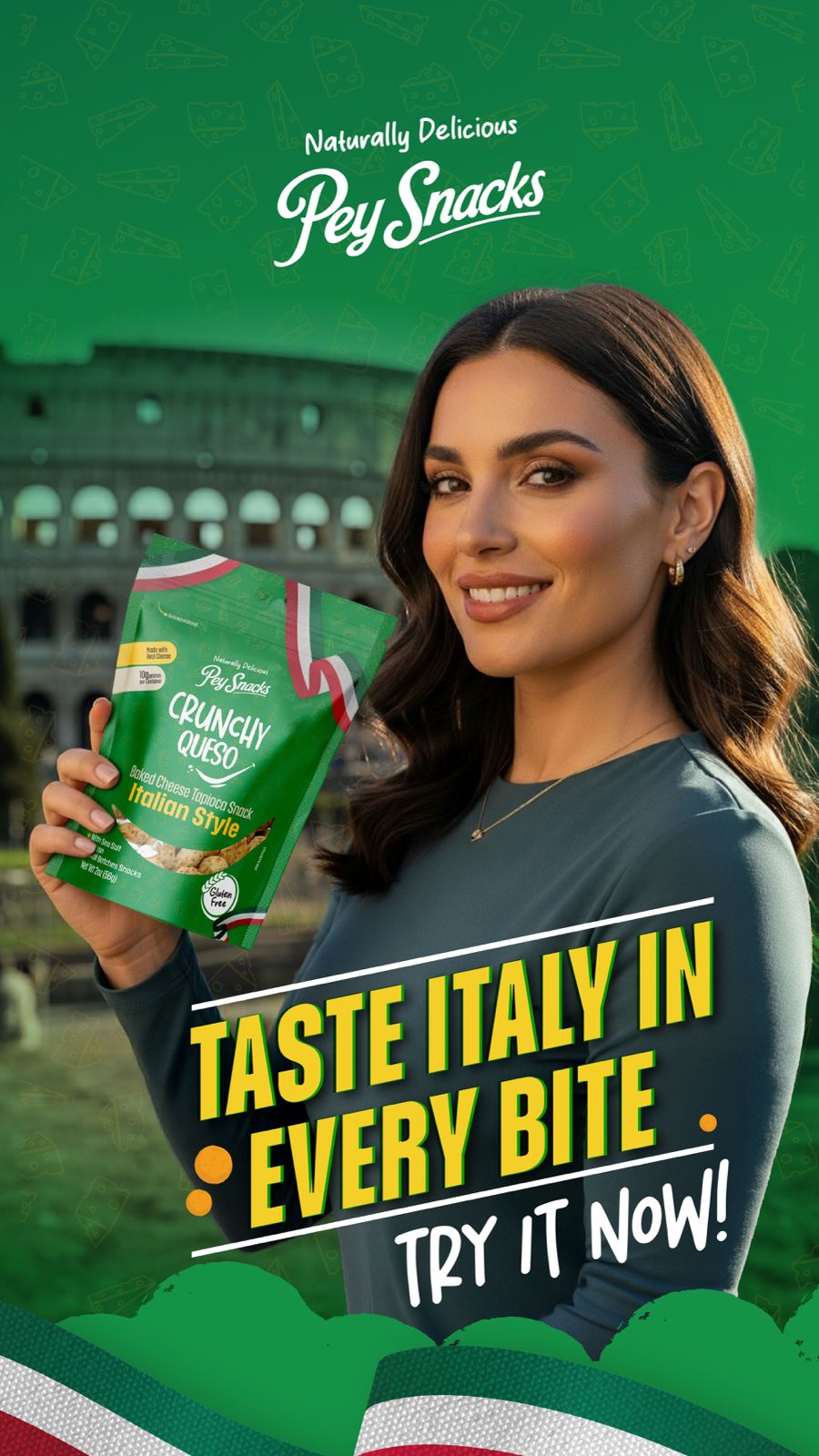 Italian Style Cheese Snacks, Crunchy Queso 6 pack, 2oz Bag.